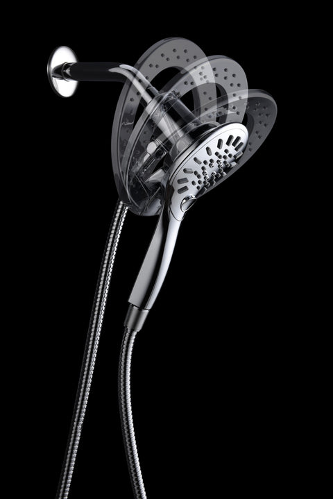 Retro-Fit 3-Spray Patterns with 7.48 in. Wall Mounted Dual Shower Heads with Magnetic Divert in Polished Chrome
