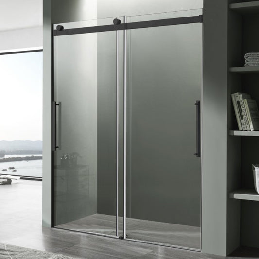 SD-FRLS05902MB - ANZZI Stellar Series 2 in. x 76 in. H Sliding Frameless Shower Door in Matte Black with Tsunami Guard Tempered Glass