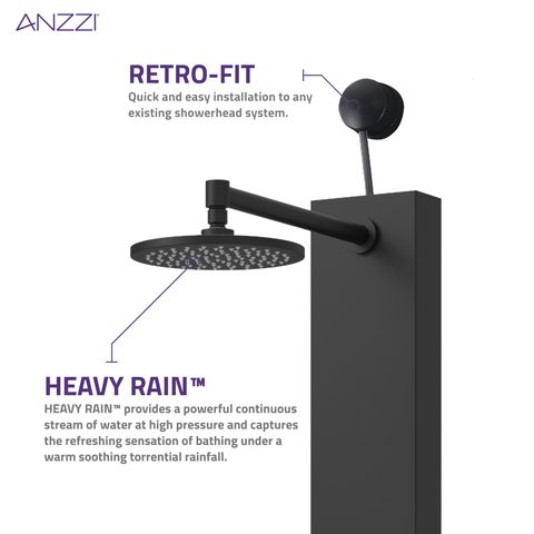 SP-AZ080MB - ANZZI Beverly Series 43 in. 3-Jetted Shower Tower with Heavy Rain Shower and Body Jets and Spray Wand in Matte Black