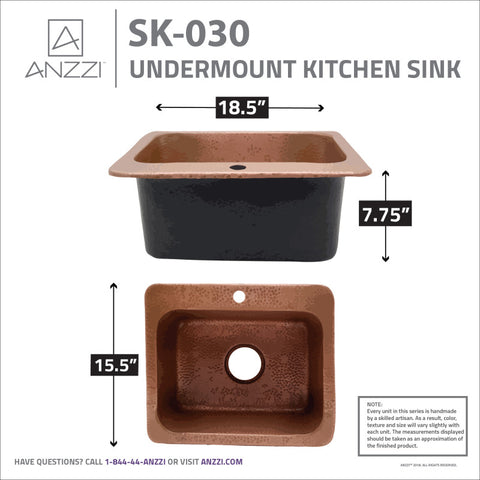 Manisa Drop-in Handmade Copper 18 in. 1-Hole Single Bowl Kitchen Sink