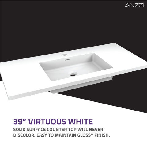 ANZZI 39 in W x 20 in H x 18 in D Bath Vanity with Cultured Marble Vanity Top in White with White Basin & Mirror