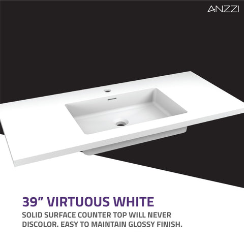 ANZZI Conques 39 in W x 20 in H x 18 in D Bath Vanity with Cultured Marble Vanity Top in White with White Basin