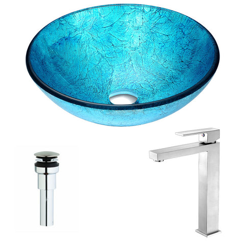 LSAZ047-096B - ANZZI Accent Series Deco-Glass Vessel Sink in Blue Ice with Enti Faucet in Brushed Nickel