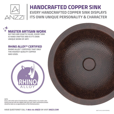 ANZZI Stern 16 in. Handmade Vessel Sink in Hammered Antique Copper