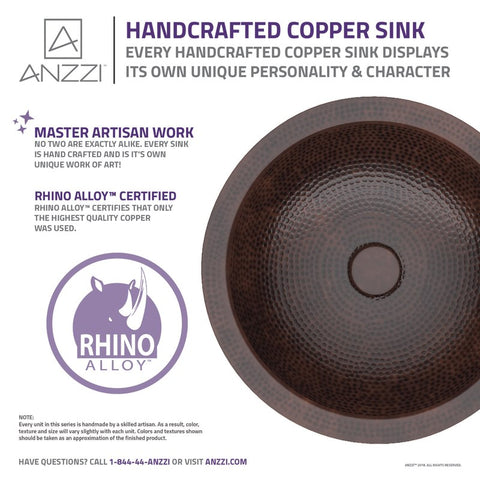 ANZZI Triens 16 in. Handmade Vessel Sink in Hammered Antique Copper