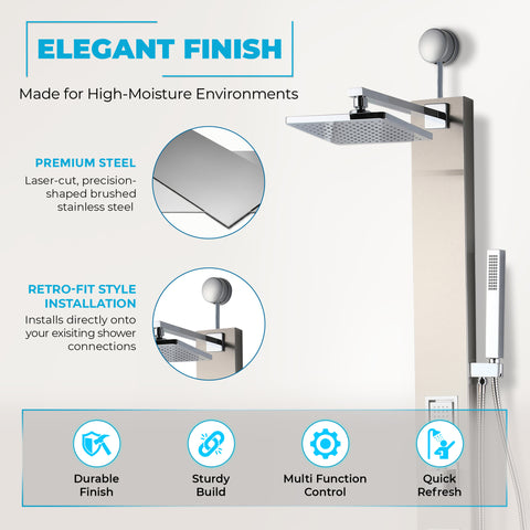 Dion Series 39 in. 2-Jetted Shower with Heavy Rain Showerhead and Spray Wand, Full Body Shower System in Brushed Nickel