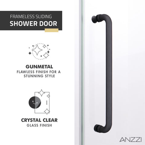 Anzzi SD-FRLS05802CH Kahn Series 60 in. x 76 in. Frameless Sliding Shower Door with Horizontal Handle in Chrome