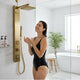 Dion Series 39 in. 2-Jetted Shower Tower with Heavy Rain Showerhead and Spray Wand, Full Body Shower System in Gold