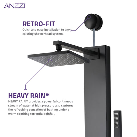 Dion Series 39 in. 2-Jetted Shower Tower with Heavy Rain Shower and Body Jets and Spray Wand in Matte black