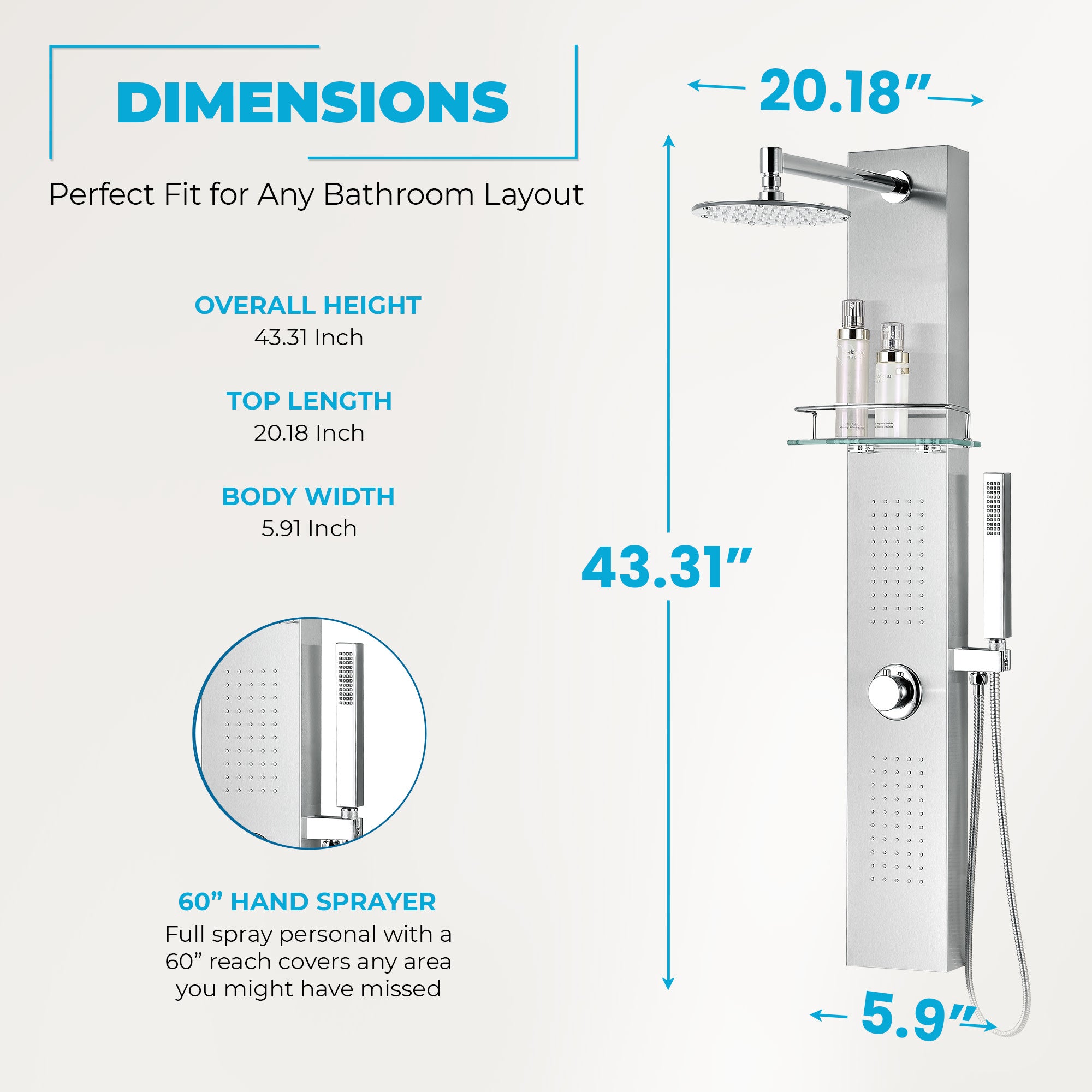 SP-AZ075 - ANZZI Coastal Series 44 in. 2-Jetted Full Body Shower