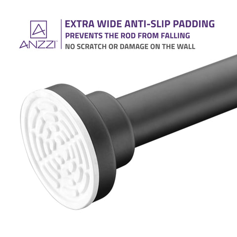ANZZI Heavy Duty Adjustable Tension Rod (33" to 55" Range), No Drilling Required, Anti-Slip Rubber Ends, Stainless Steel Hooks Included