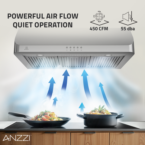 ANZZI 36-Inch 450 CFM 3-Speed Stainless Steel Under Cabinet Convertible Residential Range Hood with LED Lamp