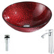 LSAZ080-095 - ANZZI Rhythm Series Deco-Glass Vessel Sink in Lustrous Red with Harmony Faucet in Chrome
