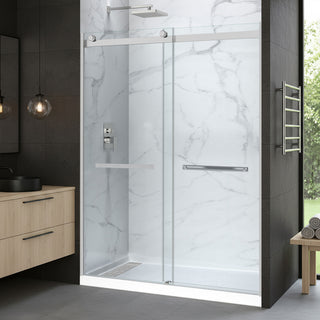 Kahn Series 60 in. x 30 in. Alcove Shower Base and Frameless Sliding Shower Door Combo with Tsunami Guard