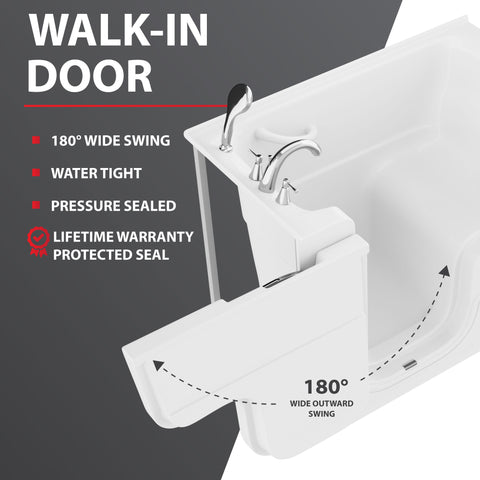 Coupe Series 29 in. x 53 in. Left Drain Wheelchair Access Walk-In Soaking Tub in White