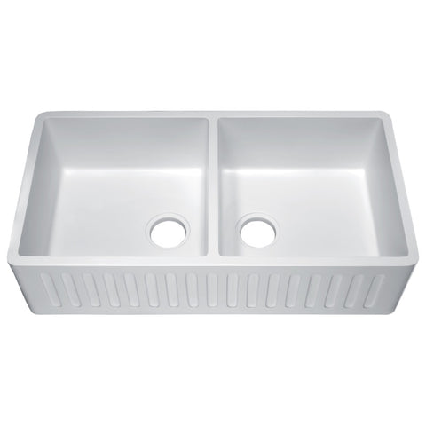 Roine Farmhouse Reversible Glossy Solid Surface 35 in. Double Basin Kitchen Sink