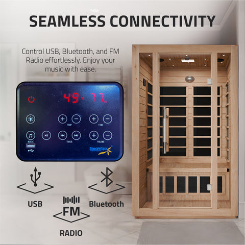 Maldives 2-Person Indoor Hemlock Wooden Low EMF Carbon FAR Infrared Home Sauna Room with LED Touch Control Panel