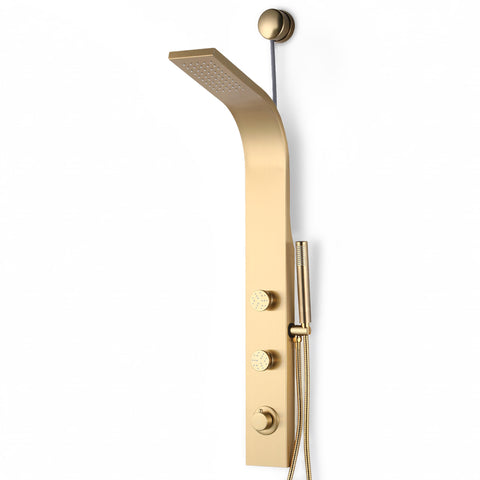 Cici Series 39 in. 2-Jetted Shower Tower with Heavy Rain Showerhead and Spray Wand, Full Body Shower System in Gold