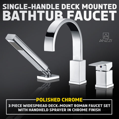 Nite Series Single-Handle Deck-Mount Roman Tub Faucet with Handheld Sprayer in Polished Chrome