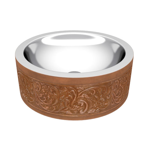 LS-AZ337 - ANZZI Fleet 16 in. Handmade Vessel Sink in Polished Antique Copper with Floral Design Exterior