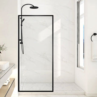 Welle 34 in. x 74 in. Framed Fixed Shower Screen Door with 5/16" (8mm) Tempered Fluted or Clear Glass