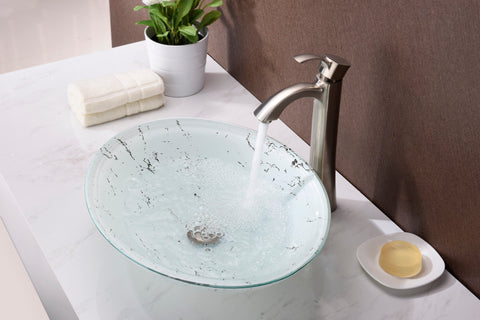Marbela Series Vessel Sink in Marbled White