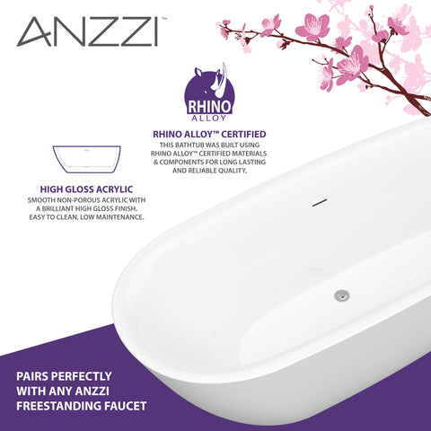Ami Series 59 in. x 30 in. Flat Bottom Acrylic Freestanding 79 Gallon Soaking Bathtub with Center Drain in Glossy White