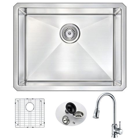 VANGUARD Undermount Stainless Steel 23 in. Single Bowl Kitchen Sink and Faucet Set with Sails Faucet