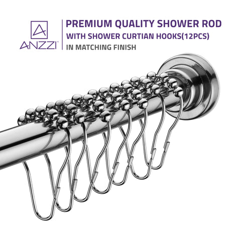 48-88 Inches Shower Curtain Rod with Shower Hooks in Polished Chrome | Adjustable Tension Shower Doorway Curtain Rod | Rust Resistant No Drilling Anti-Slip Bar for Bathroom | AC-AZSR88CH