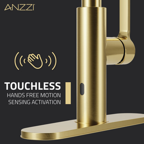 Ola Hands Free Touchless 1-Handle Pull-Down Sprayer Kitchen Faucet with Motion Sense and Fan Sprayer in Brushed Gold