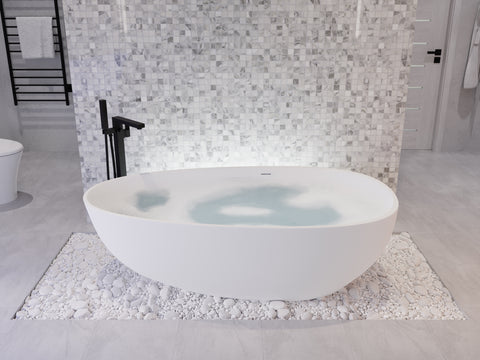 Fiume 5.6 ft. Man-Made Stone Center Drain Freestanding Bathtub in Matte White