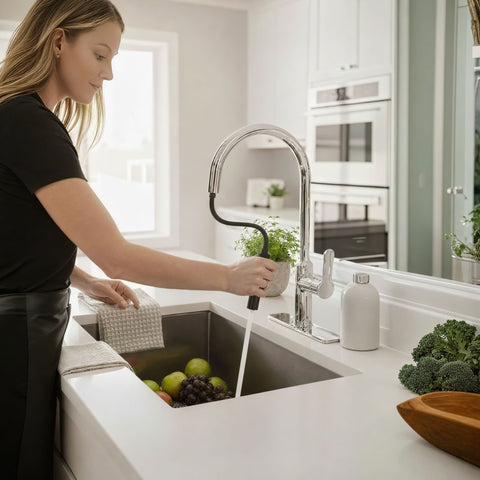 Cresent Single Handle Pull-Down Sprayer Kitchen Faucet in Polished Chrome