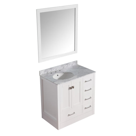 V-CHG011-36-S - ANZZI Chateau 36 in. W x 35 in. H Bath Vanity in Rich White with Carrara White Marble Vanity Top in Carrara White with White Basin and Mirror