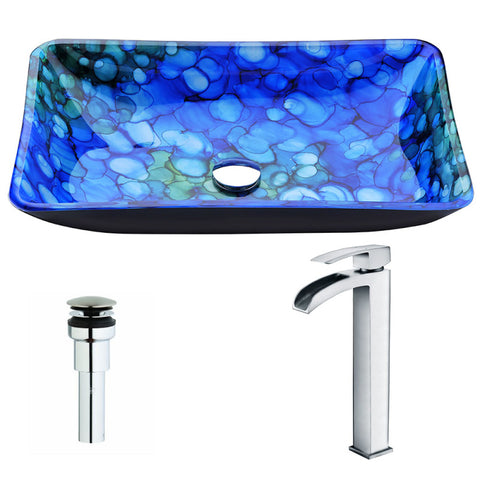 LSAZ040-097 - ANZZI Voce Series Deco-Glass Vessel Sink in Lustrous Blue with Key Faucet in Polished Chrome