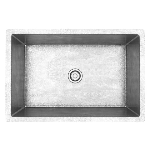 ANZZI Tereus Drop-in Handmade Copper 30 in. 0-Hole Single Bowl Kitchen Sink in Hammered Nickel