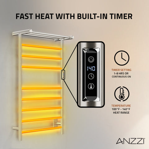 ANZZI Eve 8-Bar Stainless Steel Wall Mounted Electric Towel Warmer Rack