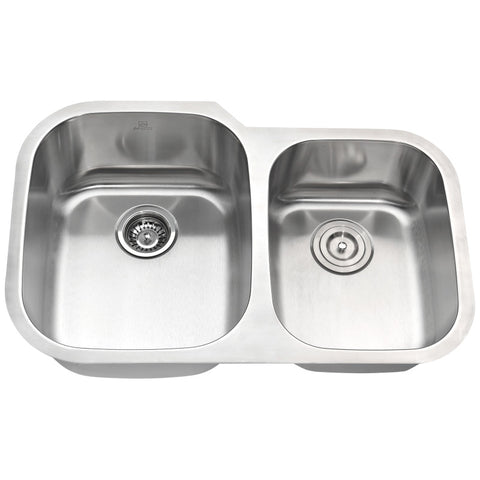 ANZZI Moore Undermount Stainless Steel 32 in. 0-Hole 60/40 Double Bowl Kitchen Sink in Brushed Satin