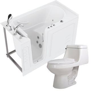 ANZZI Series 30 in. x 60 in. Left Drain Quick Fill Walk-In Whirlpool Tub with Fast Drain in White and Soft Close Toilet