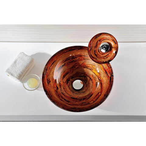 LS-AZ061 - ANZZI Stanza Series Vessel Sink in Brown with Pop-Up Drain and Matching Faucet in Lustrous Brown
