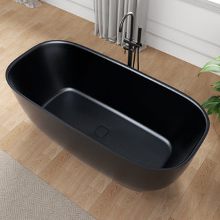 67 in. x 32 in. Rectangle Freestanding Stone Resin Deep Soaking Flat-Bottom Bathtub with Center Drain