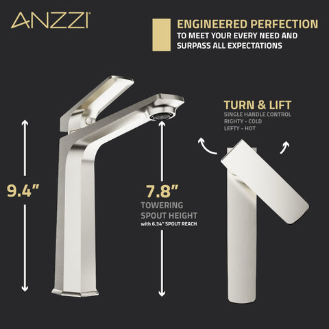 L-AZ904BN - ANZZI Single Handle Single Hole Bathroom Vessel Sink Faucet With Pop-up Drain in Brushed Nickel