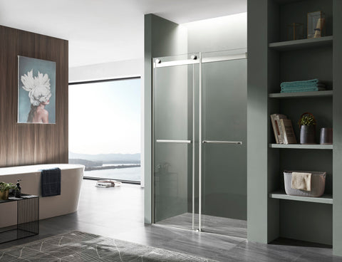 48 in. x 76 in. Frameless Sliding Shower Door with Horizontal Handle in Chrome