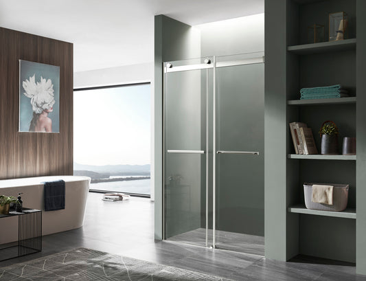 48 in. x 76 in. Frameless Sliding Shower Door with Horizontal Handle in Chrome
