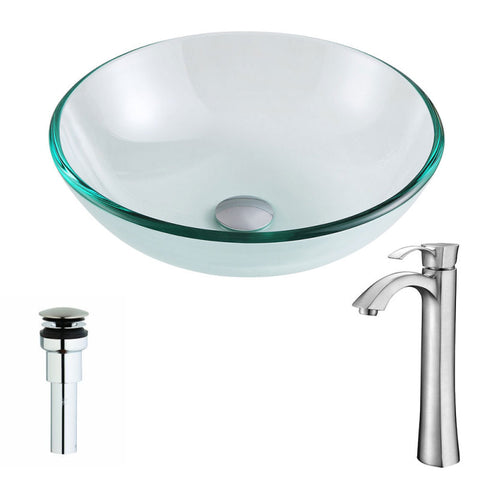 LSAZ087-095B - ANZZI Etude Series Deco-Glass Vessel Sink in Lustrous Clear Finish with Harmony Faucet in Brushed Nickel