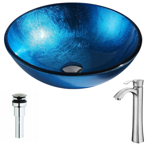 LSAZ078-095B - ANZZI Arc Series Deco-Glass Vessel Sink in Lustrous Light Blue with Harmony Faucet in Brushed Nickel