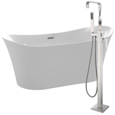 FTAZ096-0050B - ANZZI Eft 67 in. Acrylic Flatbottom Non-Whirlpool Bathtub in White with Yosemite Faucet in Brushed Nickel
