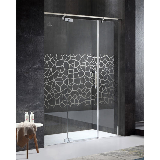 SD-AZ30CH-L - ANZZI Grove Series Left Side 63 in. x 78.74 in. Semi-Frameless Hinged Shower Door in Chrome with Handle