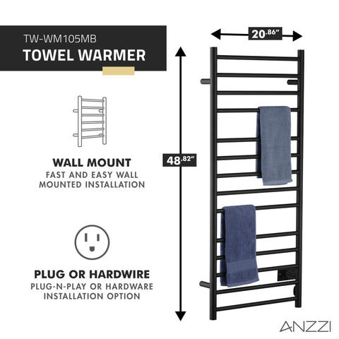 ANZZI Elgon 14-Bar Stainless Steel Wall Mounted Towel Warmer Rack