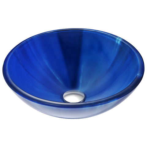 Meno Series Deco-Glass Vessel Sink in Lustrous Blue with Enti Faucet in Brushed Nickel