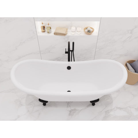 FT-AZ132MB - ANZZI Falco 5.8 ft. Claw Foot One Piece Acrylic Freestanding Soaking Bathtub in Glossy White with Matte Black Feet